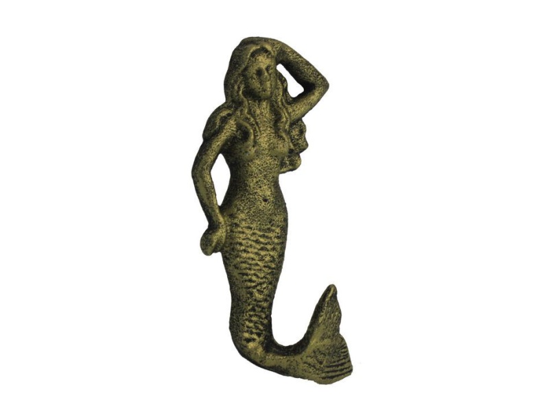 Rustic Gold Cast Iron Mermaid Hook 6"