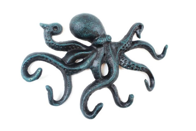 Seaworn Blue Cast Iron Octopus Hook 11"