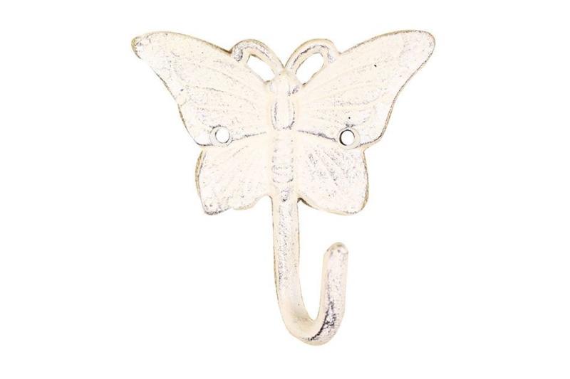 Whitewashed Cast Iron Butterfly Hook 6"