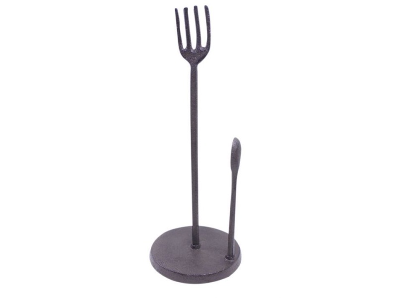 Cast Iron Fork and Spoon Kitchen Paper Towel Holder, 15"