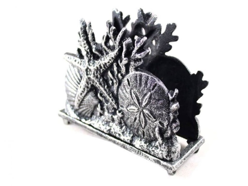 Antique Silver Cast Iron Seashell Napkin Holder 7"