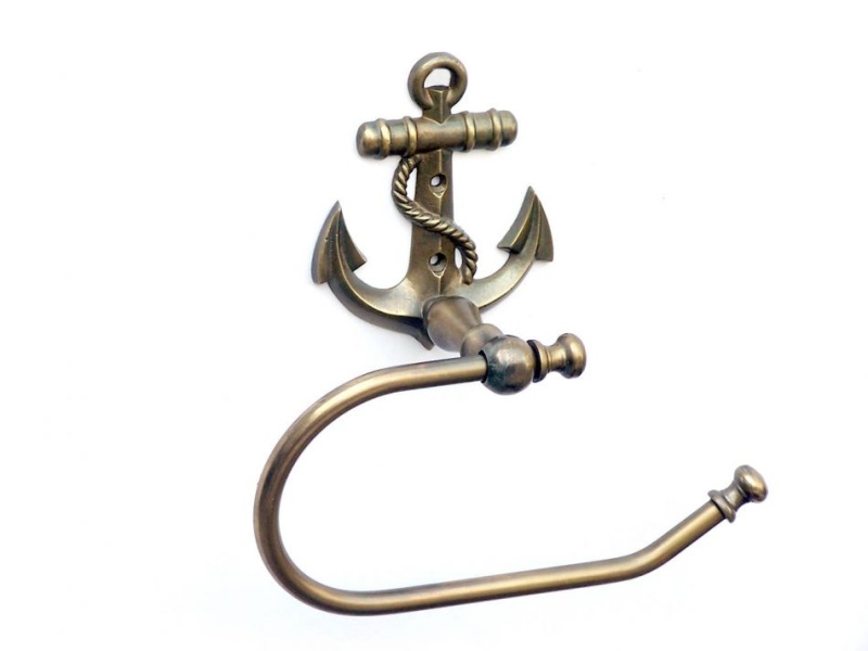 Antique Brass Anchor Hand Towel Holder 10"