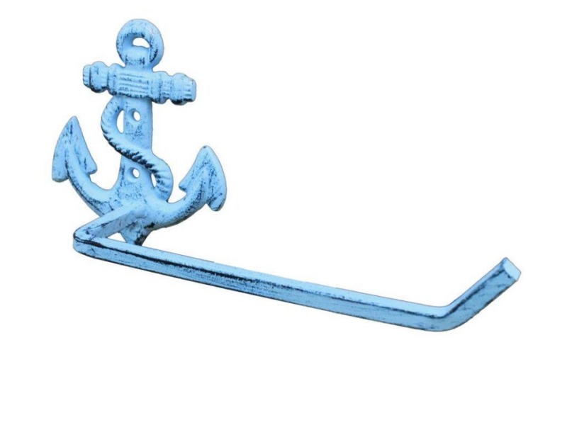 Dark Blue Whitewashed Cast Iron Anchor Toilet Paper Holder 10"