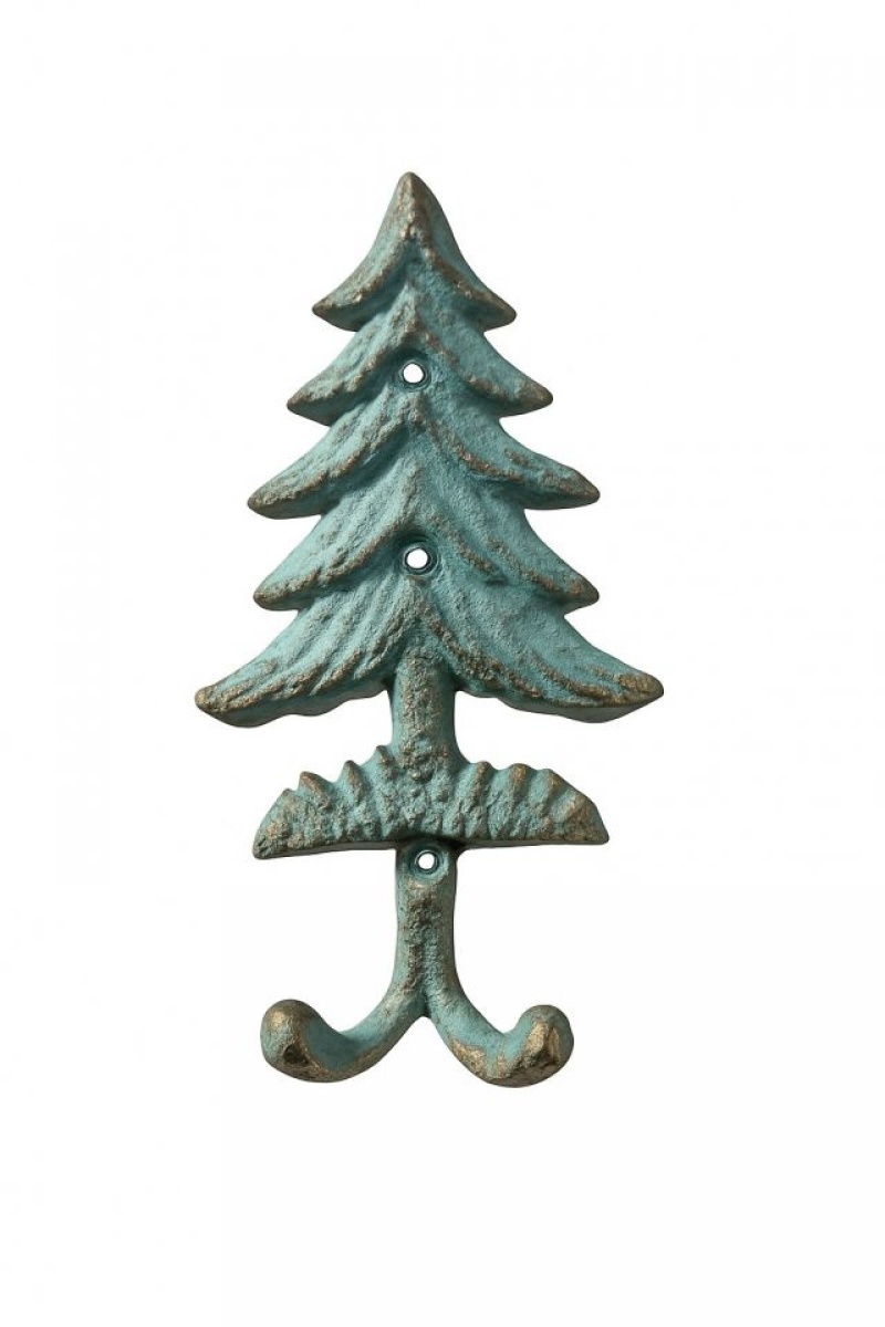 Antique Bronze Cast Iron Pine Tree Decorative Metal Wall Hooks 6.5"