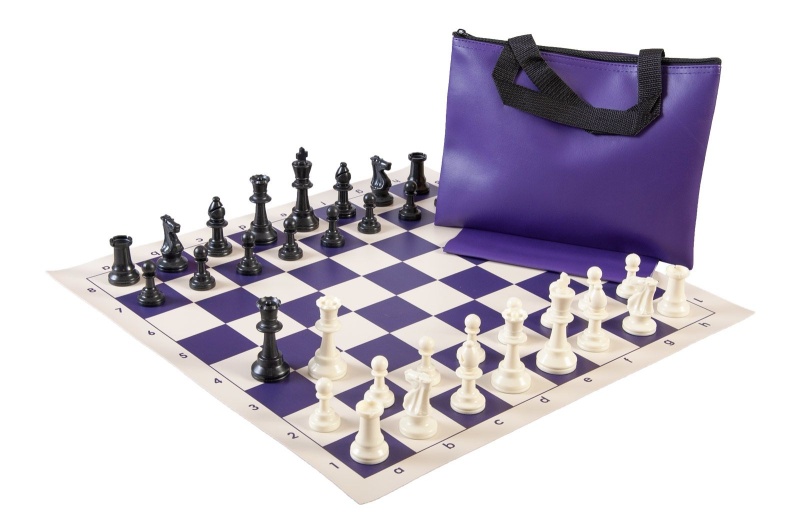 Standard Chess Set Combination - Single Weighted Regulation Pieces | Vinyl Chess Board | Standard Bag