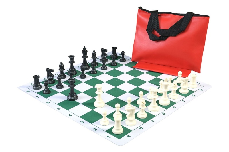Standard Chess Set Combination With Thin Mousepad Board - Single Weighted Regulation Pieces | Thin Mousepad Chess Board | Standard Bag