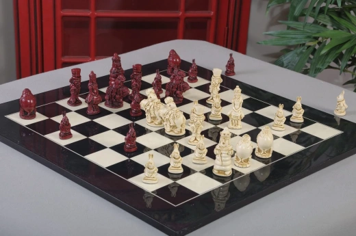 Alice in Wonderland Chess Pieces - 3.5" King - Red & Natural
