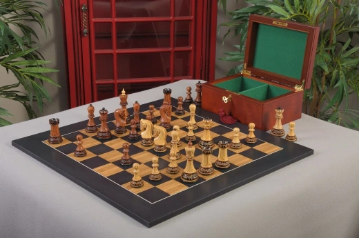 Burnt Golden Rosewood Zagreb Series Chess Set, Box, & Satin Board Combination