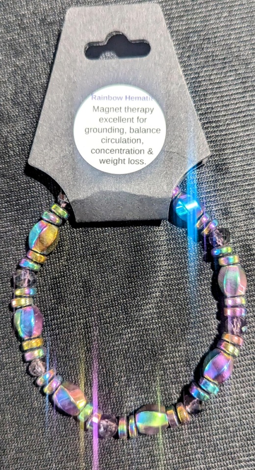 Rainbow Hematite Crystal Bracelet - 8Mm. Beads for Grounding and Balance