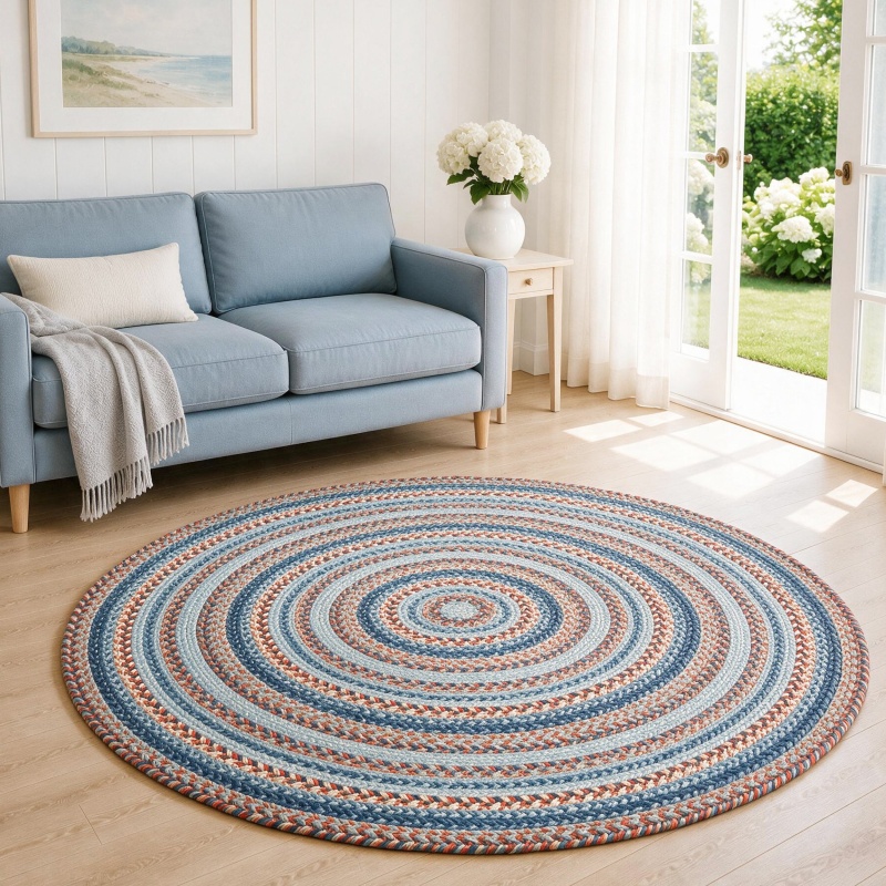 Cape Cod Blue Jute Braided Round Rugs - 6'