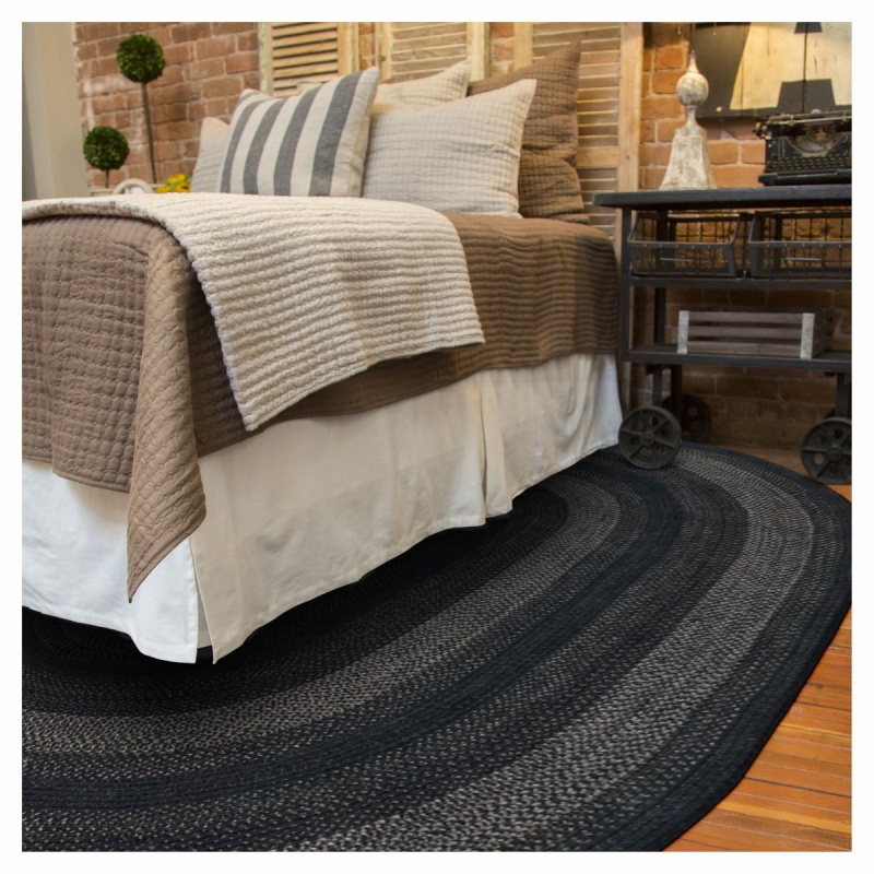Jet Black Oval Jute Braided Rugs