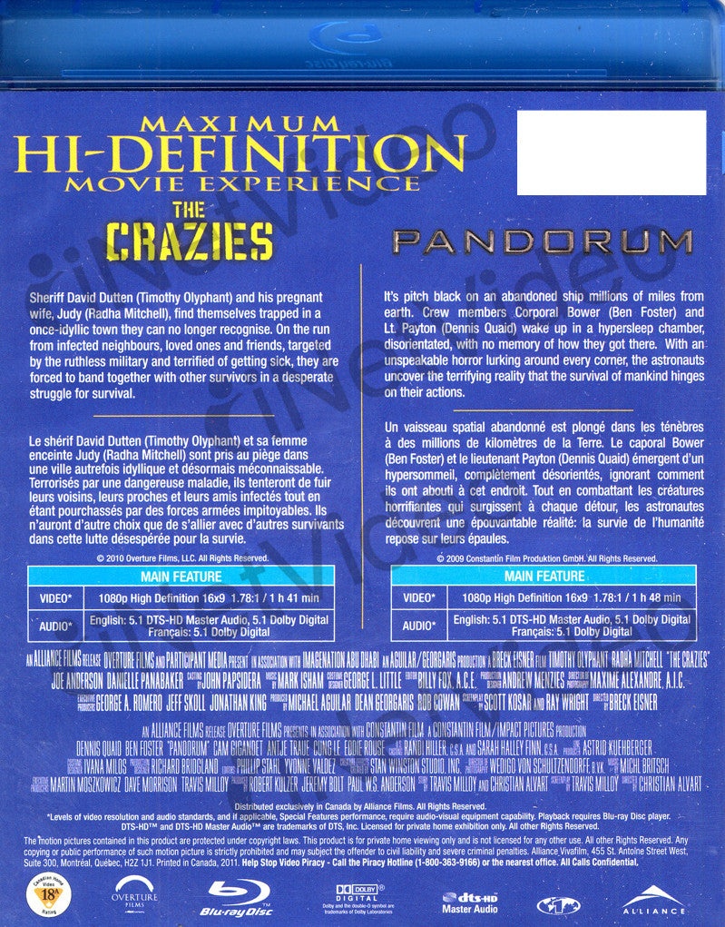 The Crazies/Pandorum (Double Feature) (Bilingual) (Blu-Ray)