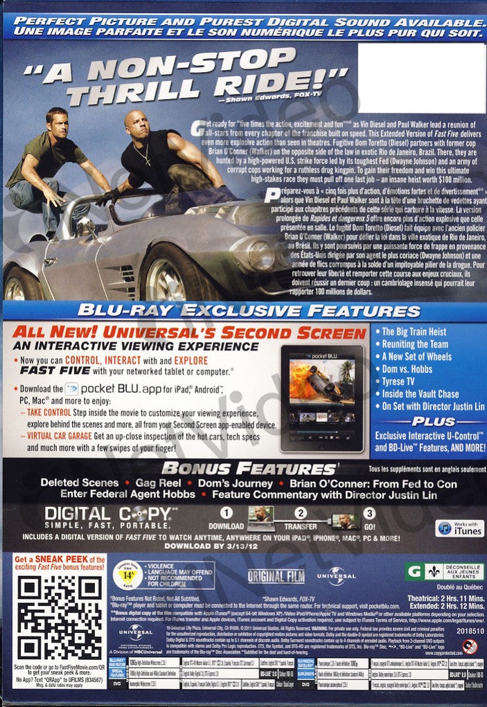 Fast Five (Limited Edition Steelbook)(Blu-Ray+Dvd Combo)(Bilingual) (Bluray)