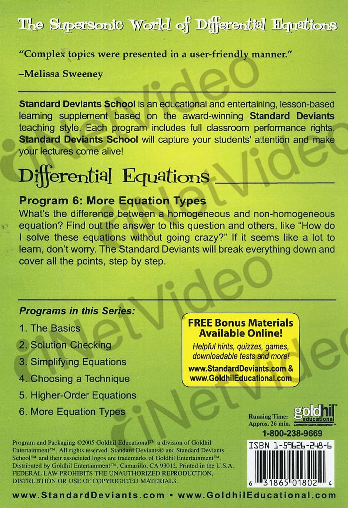 Standard Deviants School - Differential Equations Module 6 More Equation Types