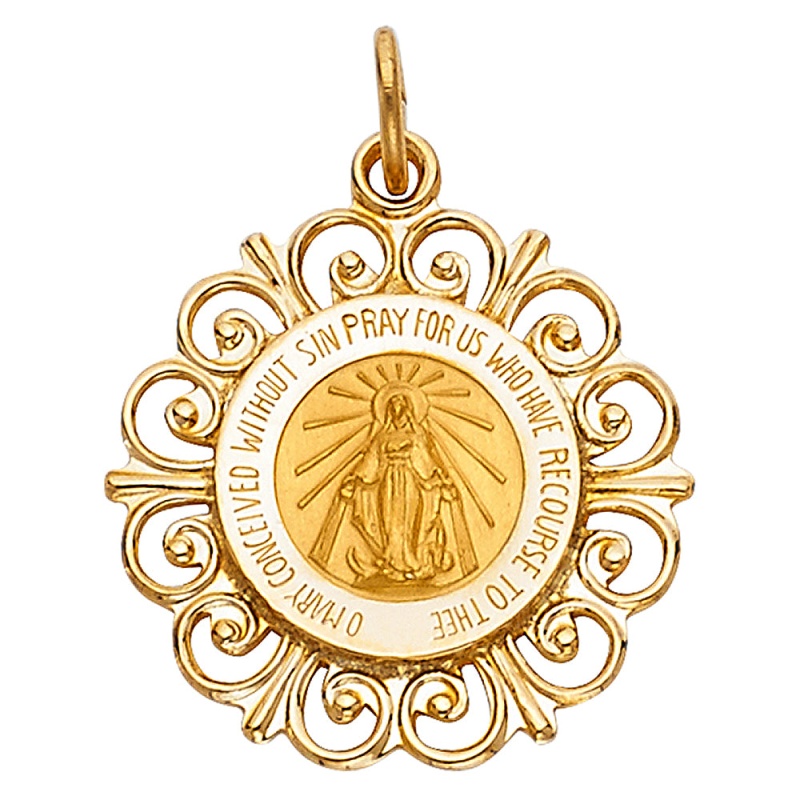 14K Gold Religious Milagrosa Charm Pendant