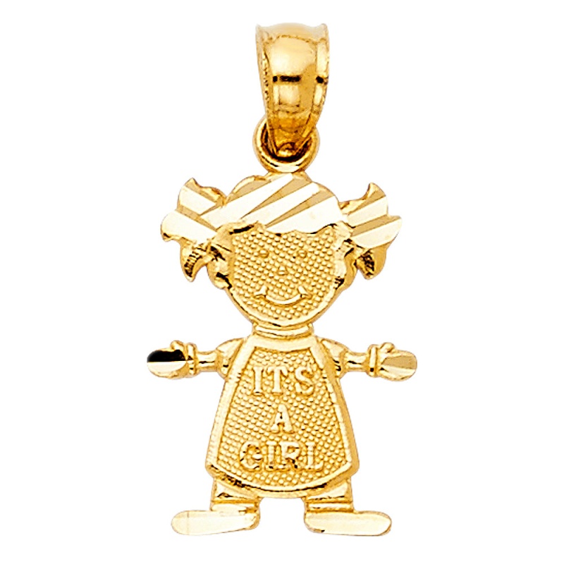 14K Gold Girl 'It's A Girl' Charm Pendant