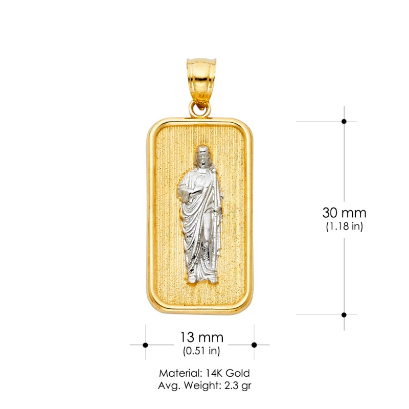 14K Gold St. Jude Religious Cz Pendant