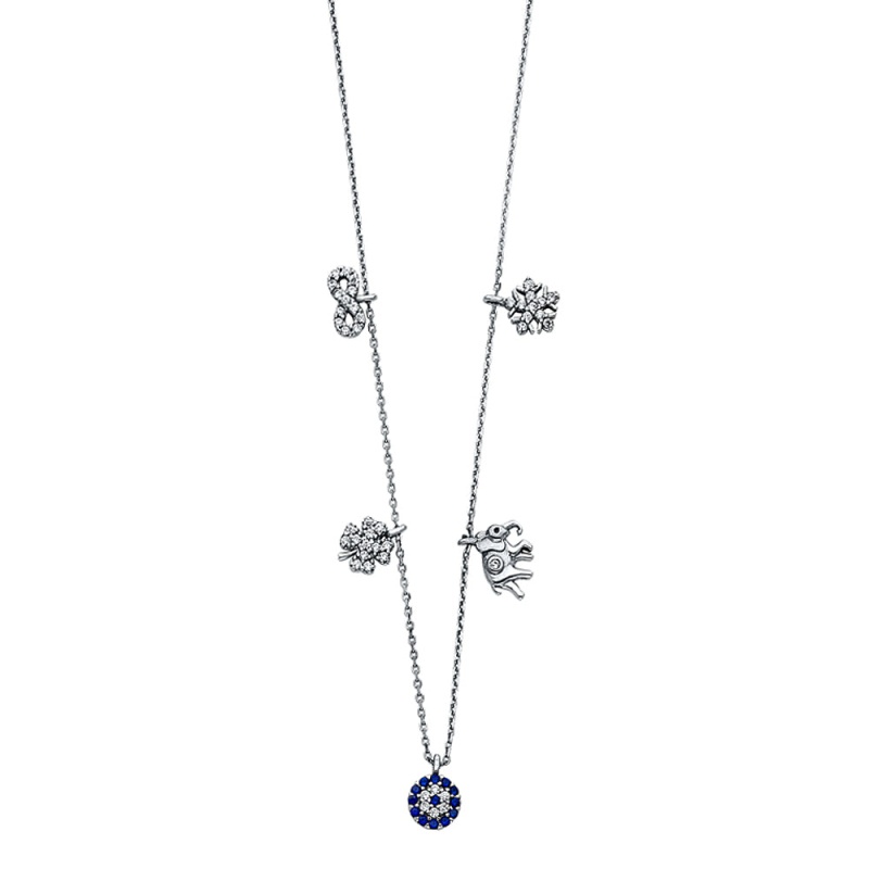 14K Gold Lucky Charm Necklace With Infinity Clover Elephant Snow Flake - 17+1'
