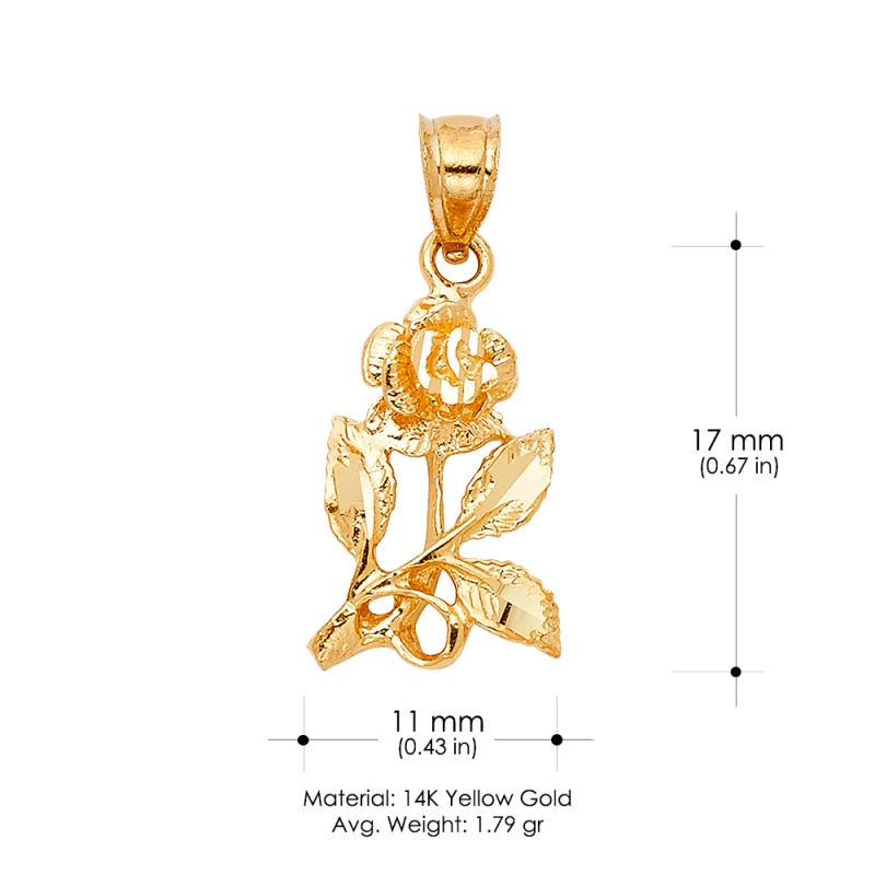 14K Gold Rose Charm Pendant