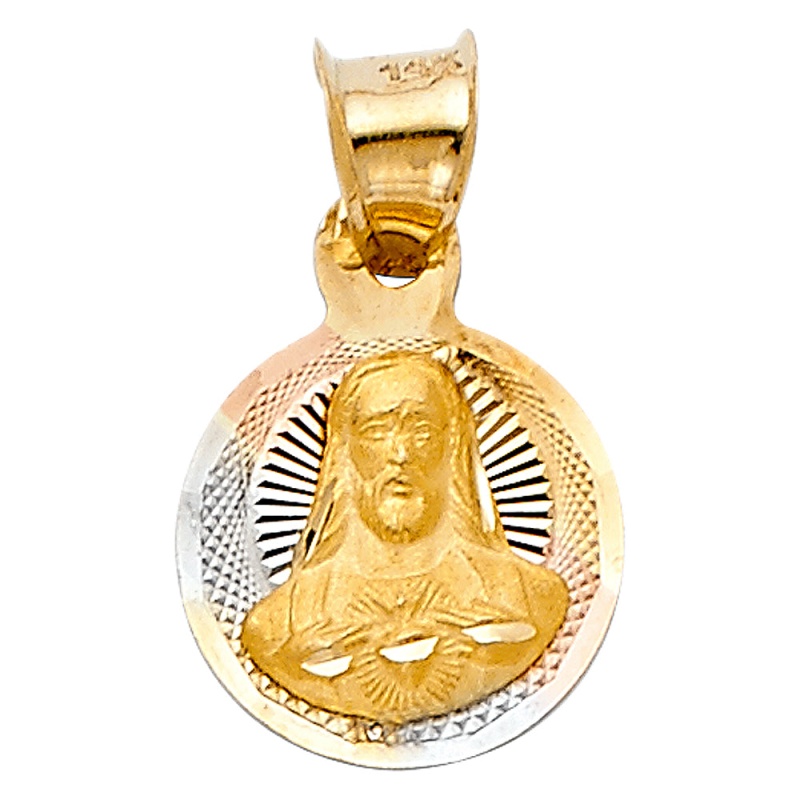 14K Gold Religious Jesus With Heart Stamp Charm Pendant