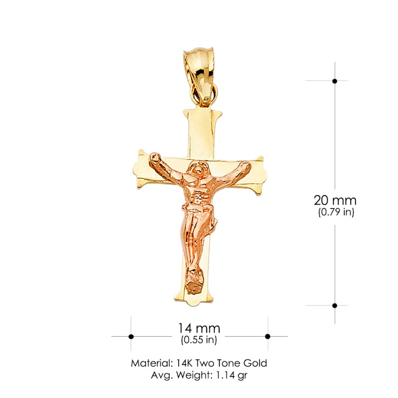 14K Gold Religious Crucifix Stamp Charm Pendant