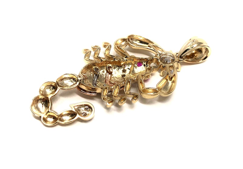 14K Gold Cz Scorpion Charm Pendant