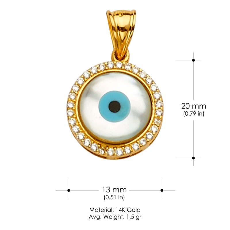 14K Gold Cz Evil Eye Pendant Charm Pendant