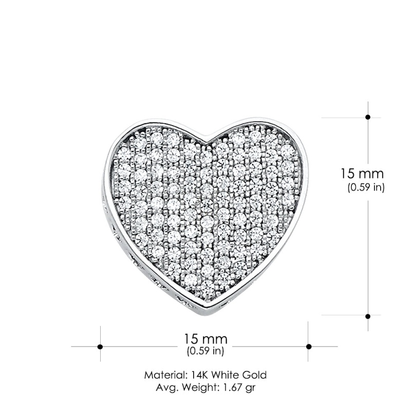 14K Gold Love Heart Cz Studded Charm Pendant