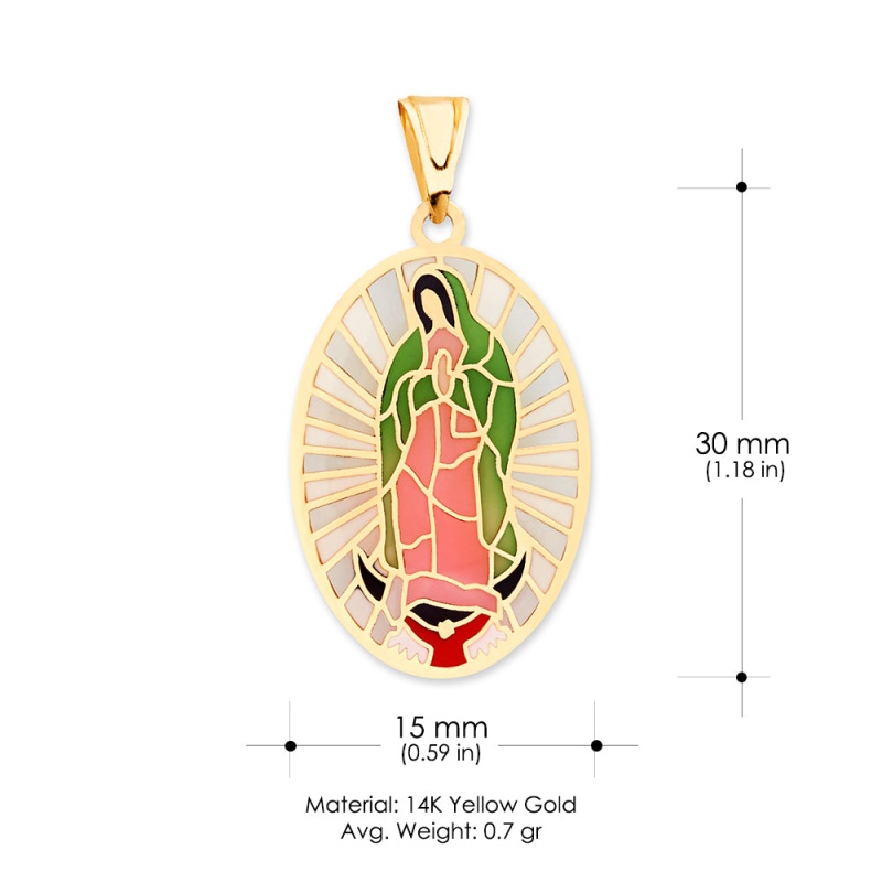 14K Gold Stained Glass Religious Guadalupe Medal