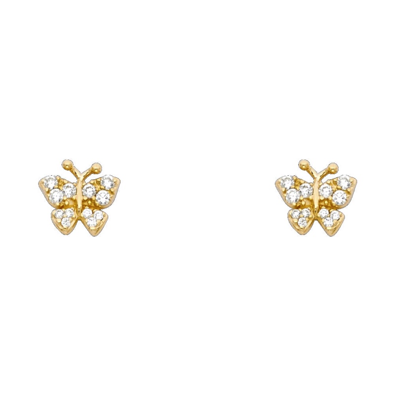 14K Gold Cz Beautiful Butterfly Stud Earrings
