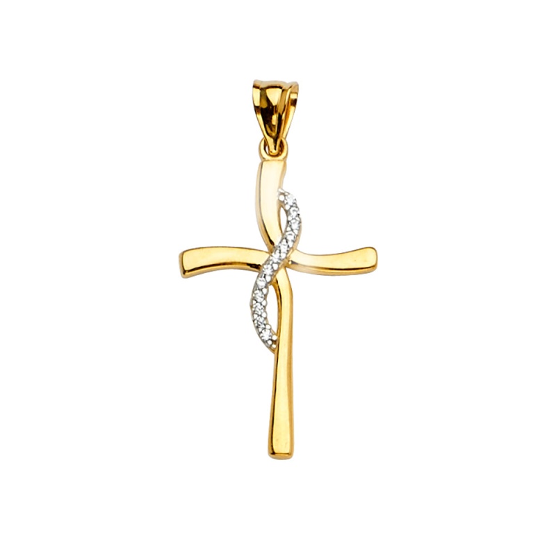 14K Gold Cz Cross Religious Pendant