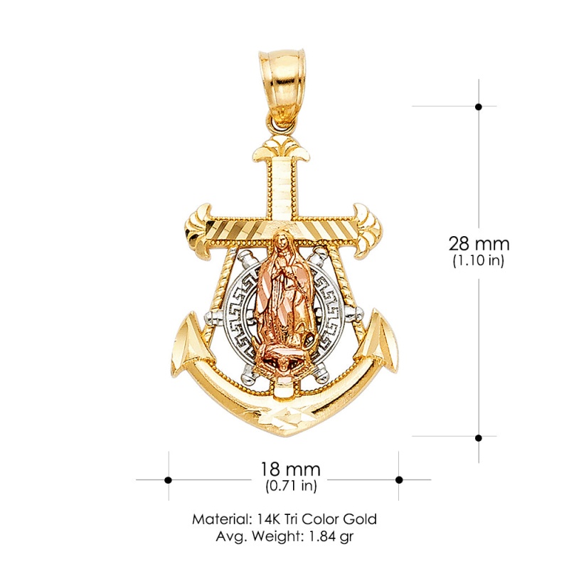 14K Gold Guadalupe Anchor Religious Pendant
