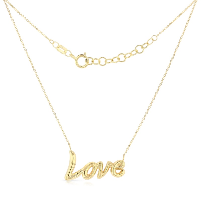 14K Gold Cursive Love Pendant Chain Necklace - 17+1'