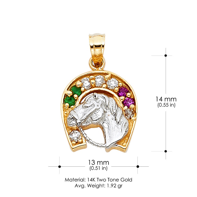 14K Gold Cz Lucky Horseshoe Charm Pendant