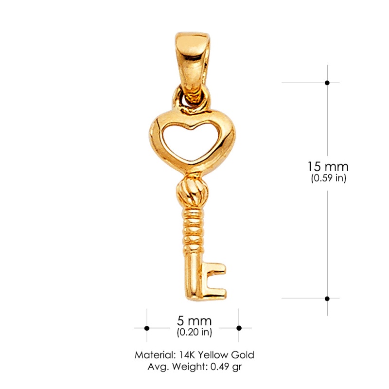 14K Gold Heart Key Charm Pendant