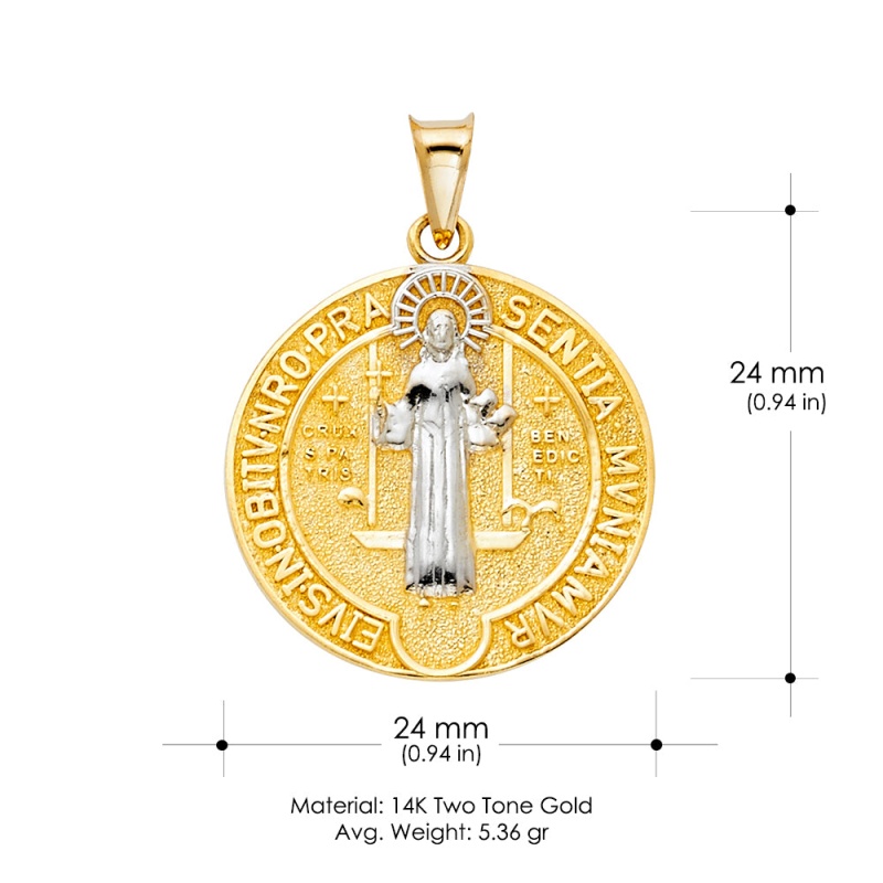 14K Gold Double Sided Round Religious Pendant