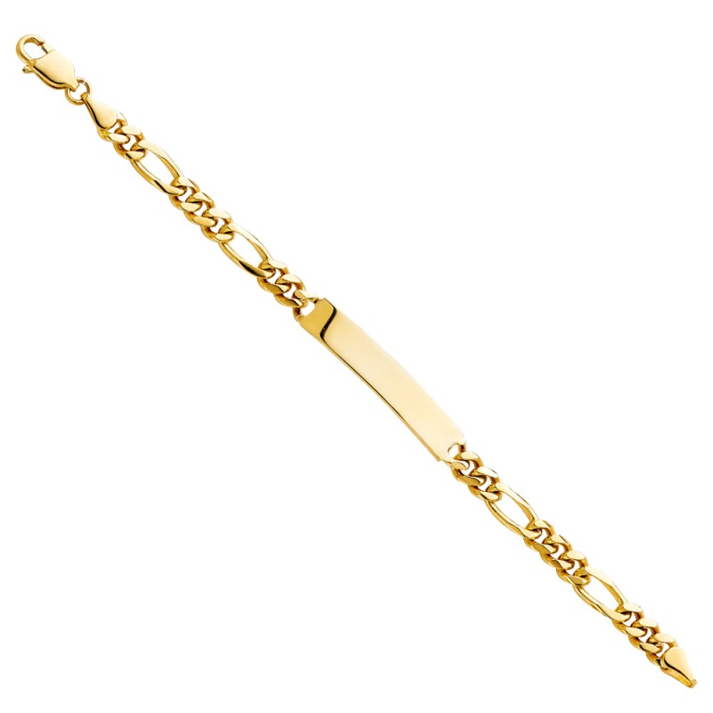 14K Solid Gold Figaro Plain Junior Id Bracelet - 6'