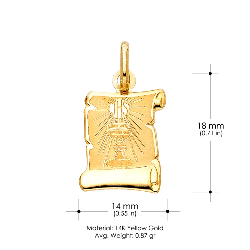 14K Gold Religious Communion Charm Pendant