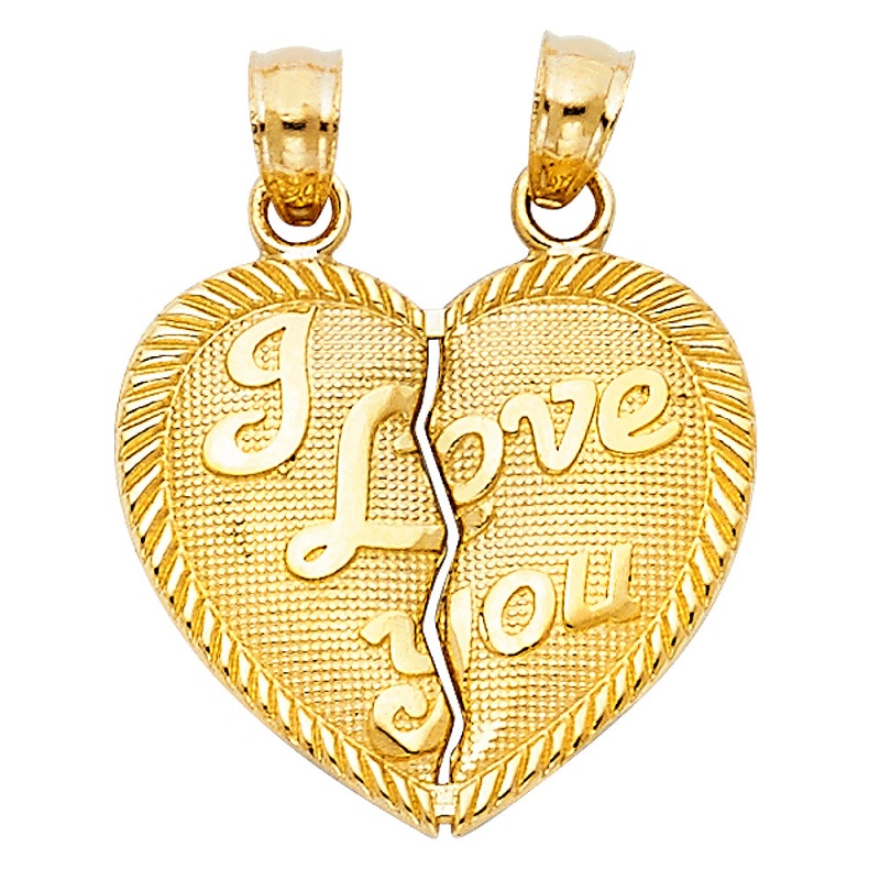 14K Gold 'I Love You' Couple Broken Heart Charm Pendant