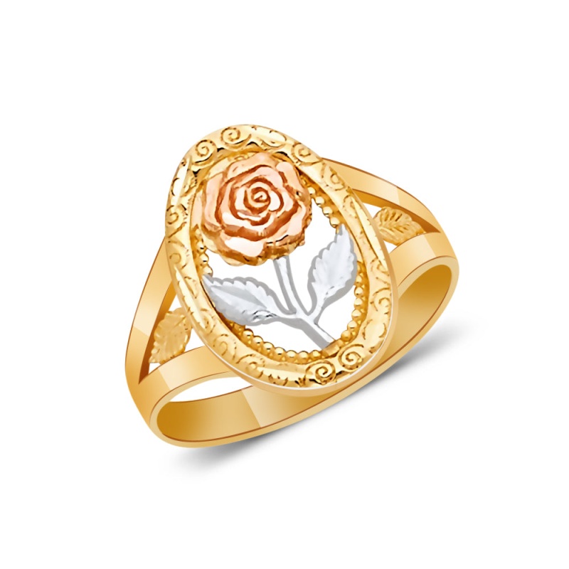 14K Solid Gold Rose Flower Ring