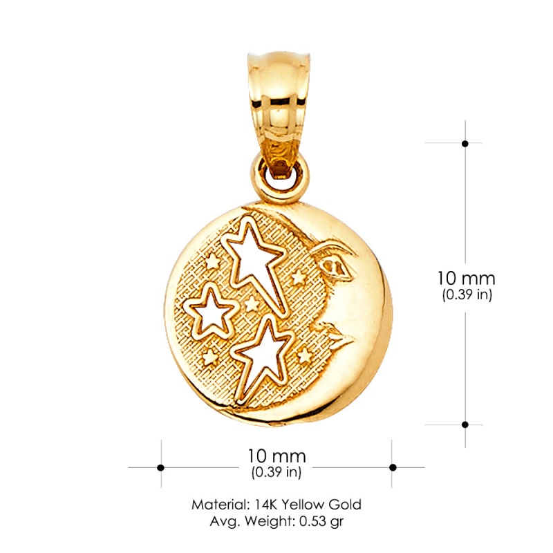 14K Gold Moon & Star Charm Pendant