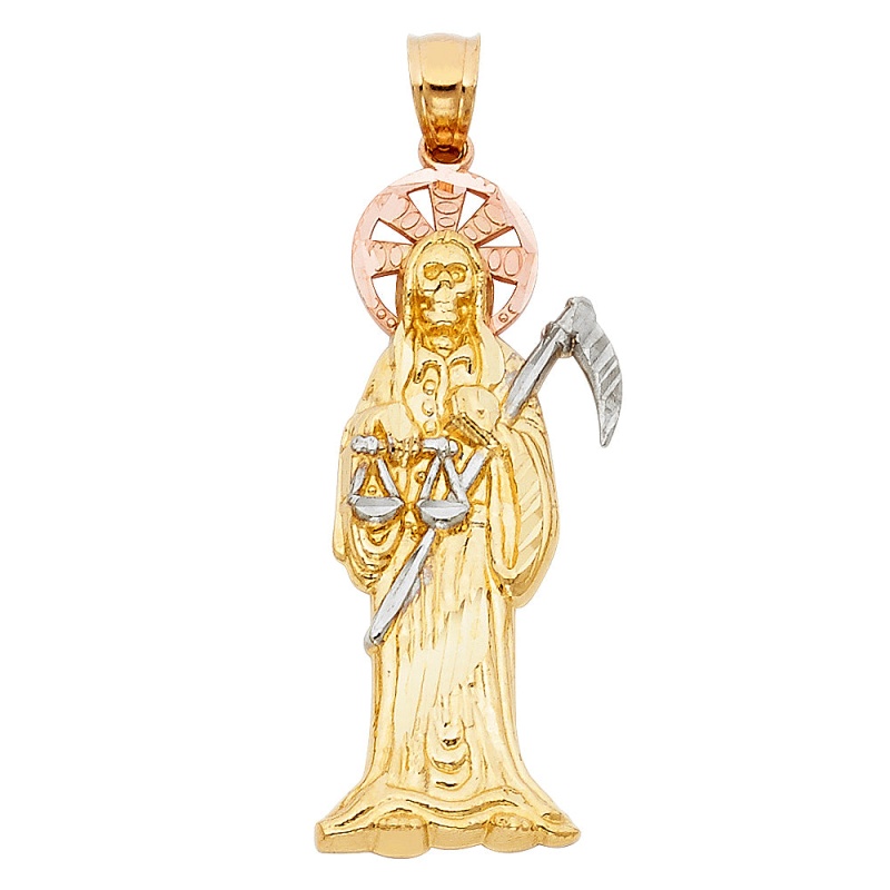 14K Gold Grim Reaper Religious Pendant
