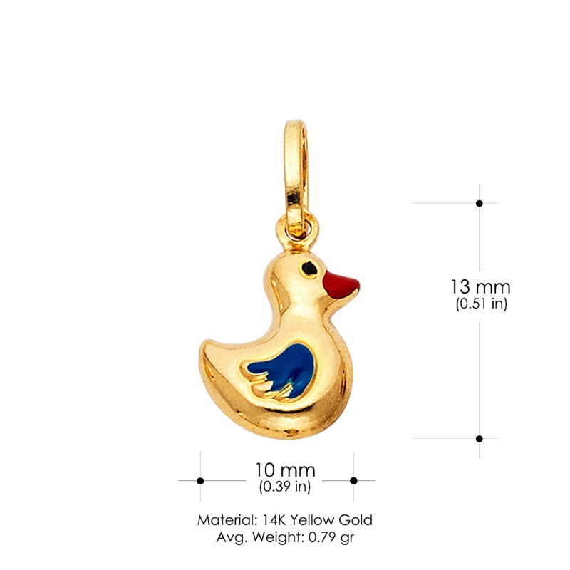 14K Gold Floating Duck Colored Enamel Charm Pendant