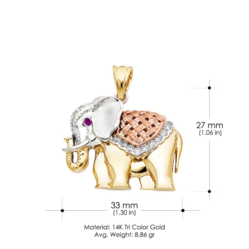 14K Gold Cz Elephant Charm Pendant