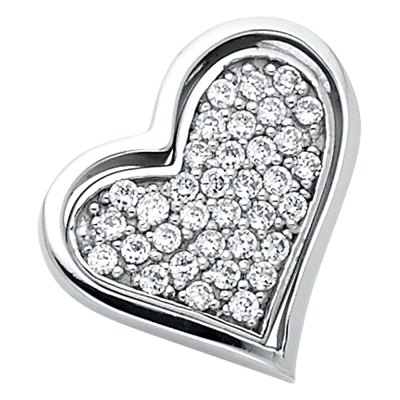 14K Gold Tilted Love Heart Cz Studded Charm Pendant