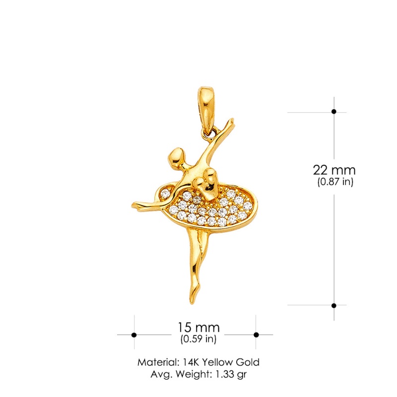 14K Gold Fancy Twirling Ballerina Dancer Cz Charm Pendant