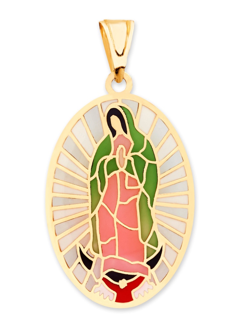 14K Gold Stained Glass Religious Guadalupe Medal