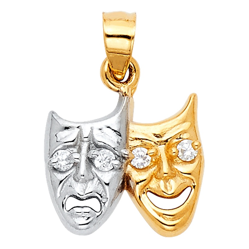 14K Gold Two Face Happy And Sad Charm Pendant