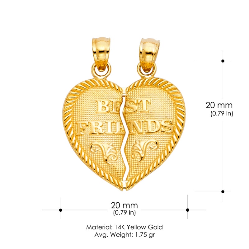 14K Gold 'Best Friends' Broken Heart Small Charm Pendant