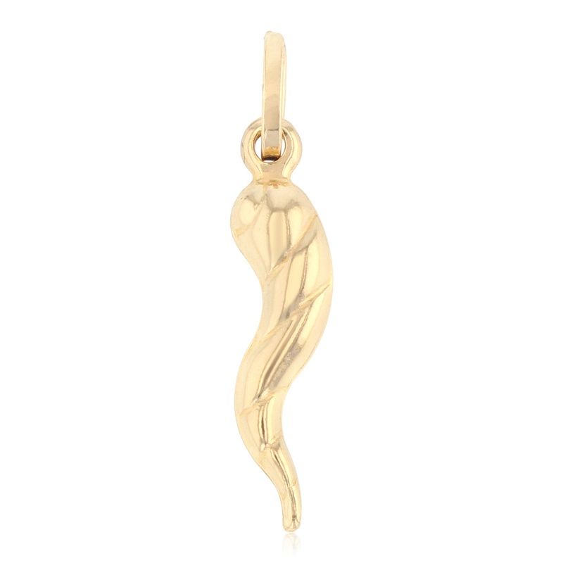 14K Gold Twisted Cornicello Italian Horn Charm Pendant